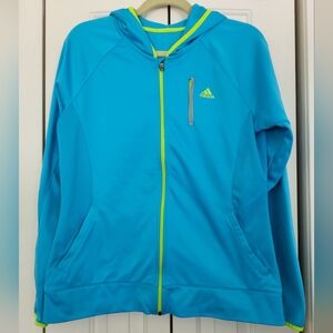 Women's Adidas Climawarm Jacket Size L Turquois and Lime Trim